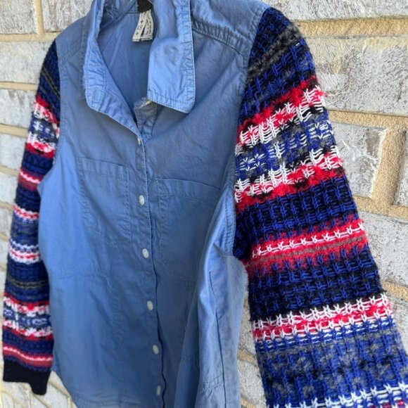 Free People Knit Long Sleeve Blue Chambray Shirt Women's Size XS. - Picture 6 of 7